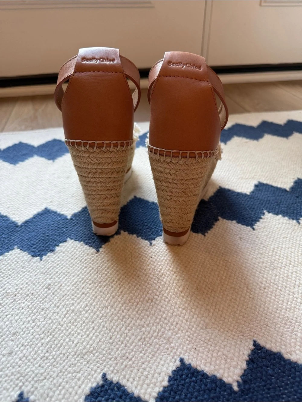 See By Chloe Brown and Cream Fringe Wedge Espadrilles